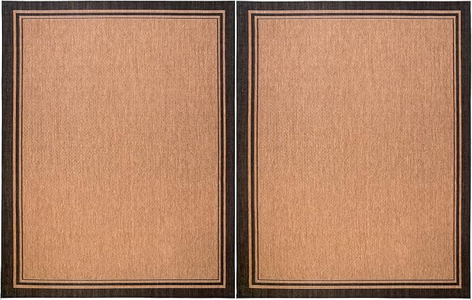 Gertmenian Indoor Outdoor Area Rug, Classic Flatweave, Washable, Stain & UV Resistant Carpet, Deck, Patio, Poolside & Mudroom, 8x10 Ft Large, Simple Border, Black Tan