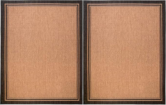 Gertmenian Indoor Outdoor Area Rug, Classic Flatweave, Washable, Stain & UV Resistant Carpet, Deck, Patio, Poolside & Mudroom, 8x10 Ft Large, Simple Border, Black Tan