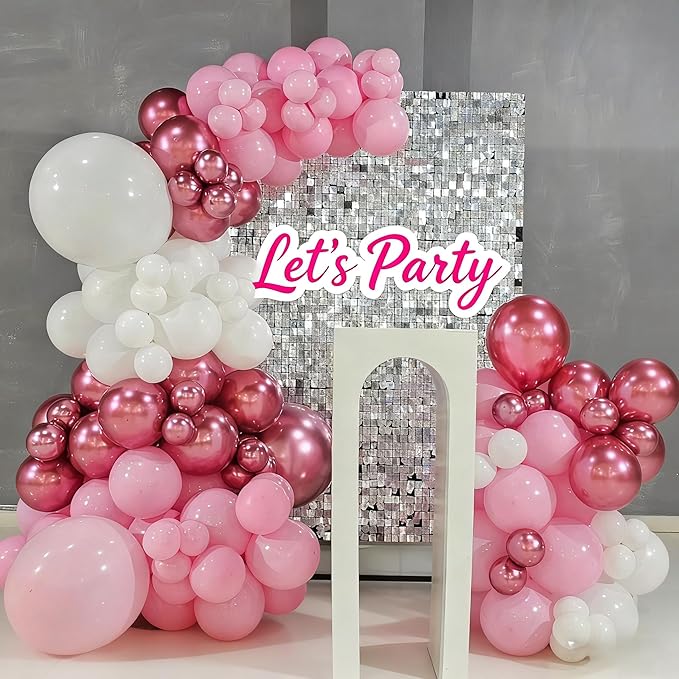 Pink Balloon Garland Arch Kit, 103 PCS Metallic Hot Light Baby Pink and Clear Balloon Bow Balloons for Girls Birthday Princess Baby Shower Wedding Party Decorations