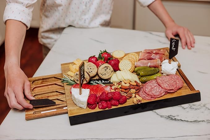 PICNIC TIME Formaggio Cheese Board with Chalkboard Cheese Makers, Charcuterie Board and Food Labels, Acacia Wood Cutting Board, (Acacia Wood)