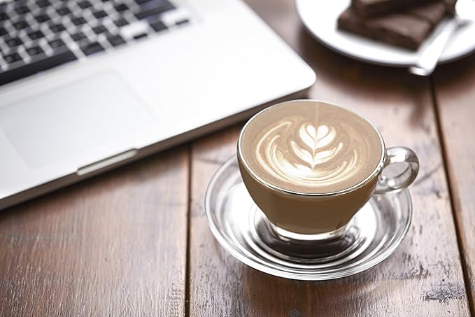 Latte 9 oz Cup and Saucer-gift box set (2 cups + 2 saucers) Drinkware Cups With Saucers, Clear