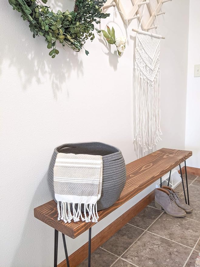 Goodpick Cute Round Cotton Rope Basket Woven Towel Baskets Bathroom Small Dog Toy&Cat Toy Storage Basket for Children Corner Plant Baskets Shelf Indoor, Gray, 10"D x 8.3"H