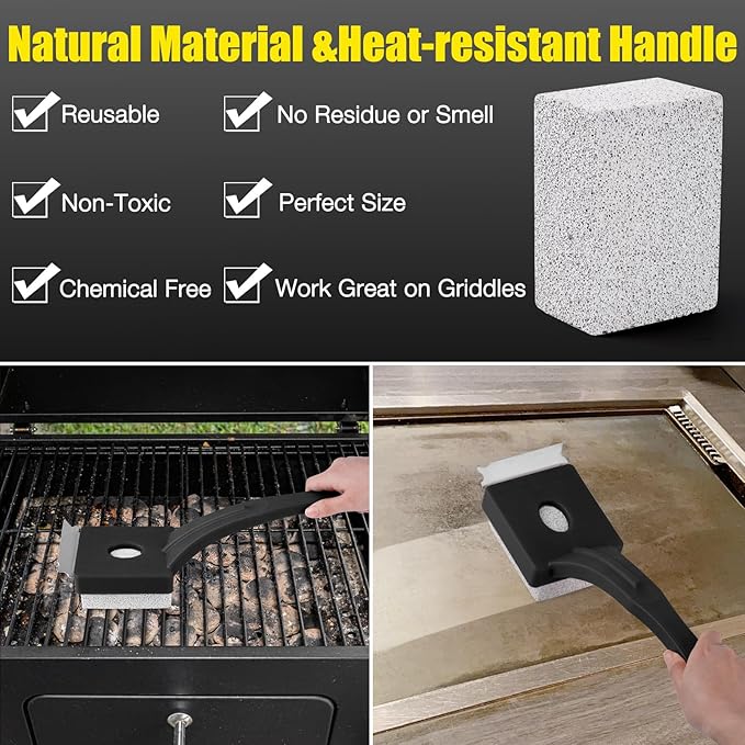 Grill Brush Bristle-Free – Steam Cleaning & Pumice BBQ Grill Cleaner with Replaceable Head – Includes 2 Cleaning Stones + 1 Extra Brush Head – Heavy-Duty Barbecue Scraper