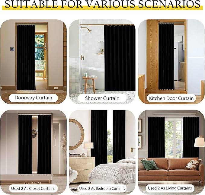 NICETOWN Patio Sliding Door Curtain 100 x 84, Blackout Thermal Pleated Shades with 21 Stainless Rings, Room Divider Curtain for Bedroom/Glass Door, Black Privacy Drape for Large Window, 1 Panel