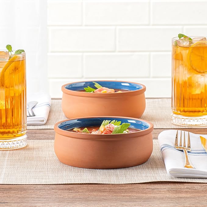Restaurantware Terracotta Cazuela Bowls 2 Pack of 17 oz Durable Rustic Serving Dish Glazed Oven-Safe Bowl Freezer-Safe Tapas Dish Microwave-Safe Dishwasher-Safe