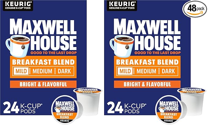 Maxwell House Breakfast Blend Light Roast K-Cup® Coffee Pods,. Box,(Pack of 48)