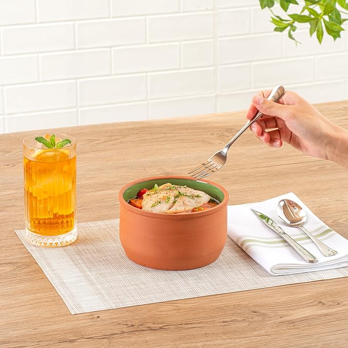 Restaurantware-Terra Tek 34 Ounce Terracotta Cazuelas, 2 Green Glazed Clay Pots For Cooking - Oven-Ready, Microwavable, Terracotta Serving Pots, Dishwashable, For Cooking And Serving