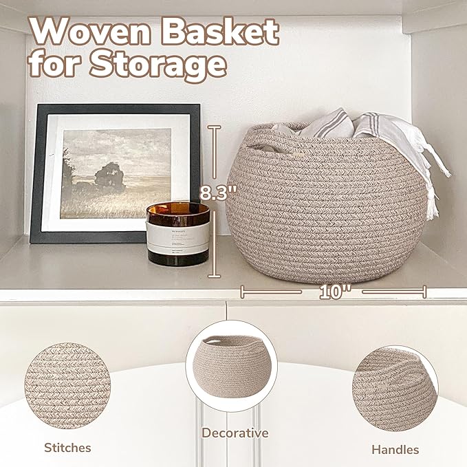 Goodpick Baby Basket for Nursery, Woven Basket for Home Décor, Round Wicker Baskets for Toy Storage, Diaper Caddy Organizer for Nursery Playroom, Jute, 10"D x 8.3"H