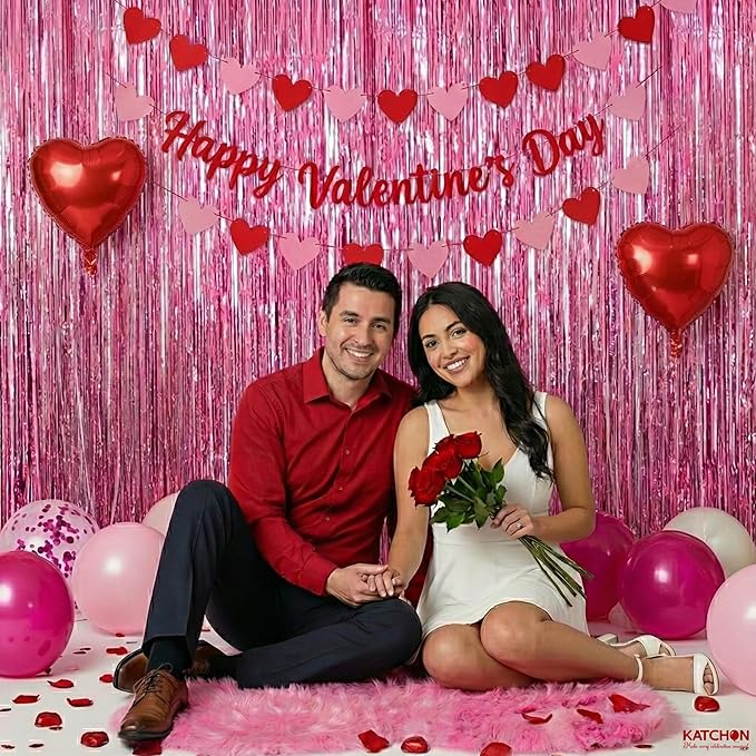 KatchOn, Pink Fringe Backdrop - Large, Pack of 2 | Pink Streamers for Birthday Decorations | Valentines Decor, Galentines Day Decorations, Baby Shower, Gender Reveal, Bachelorette Party Decoration
