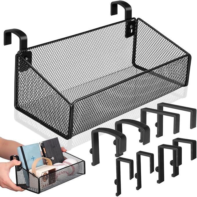 PartyKindom Hanging Bed Organizer, Metal Wire Bedside Caddy with Removable Hooks, 2-Tier Bunk Bed Storage Basket Shelf for Phone, Books & Dorm Room Essentials, Nightstand Alternative (Black)