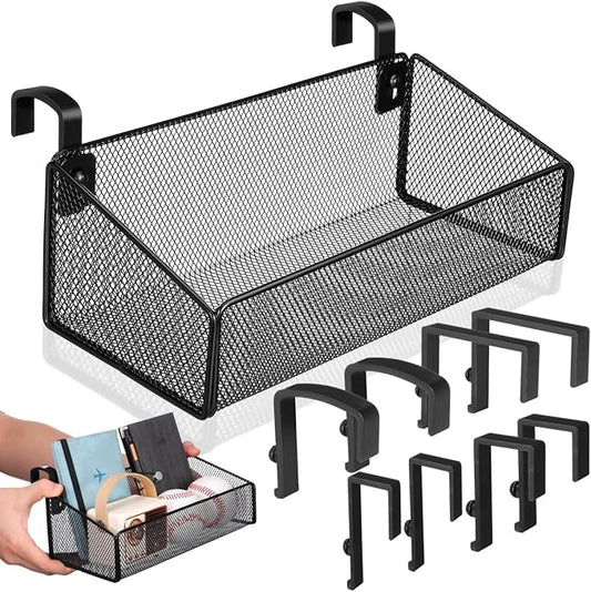 PartyKindom Hanging Bed Organizer, Metal Wire Bedside Caddy with Removable Hooks, 2-Tier Bunk Bed Storage Basket Shelf for Phone, Books & Dorm Room Essentials, Nightstand Alternative (Black)