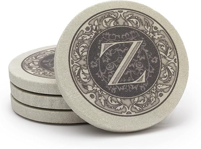 Thirstystone Monogram Letter Z 4 Pack Natural Sandstone Coaster Manufactured in The USA Artistic Absorbent Easily Wipes Clean