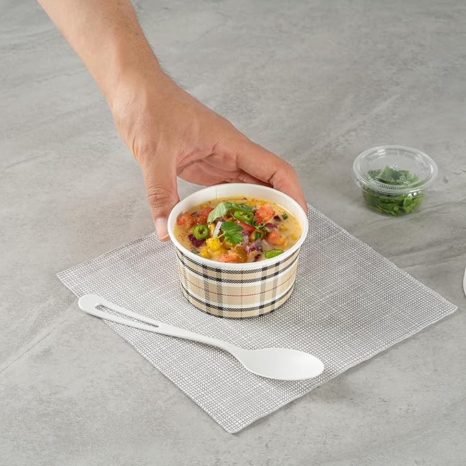 Coppetta 8 Ounce Dessert Cups, 80 Disposable Ice Cream Cups - Lids Sold Separately, Sturdy, Plaid Paper FroYo Bowls, For Hot And Cold Foods, Perfect For Gelato Or Mousse - Restaurantware