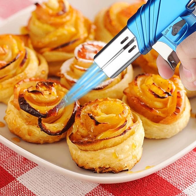 mollie Mini Butane Torch Lighter with Adjustable Flame, Small Refillable Kitchen Cooking Blow Torch for Creme Brulee, Windproof Baking Torch with Safety Lock, Blue 2-Pack (Butane Gas Not Included)