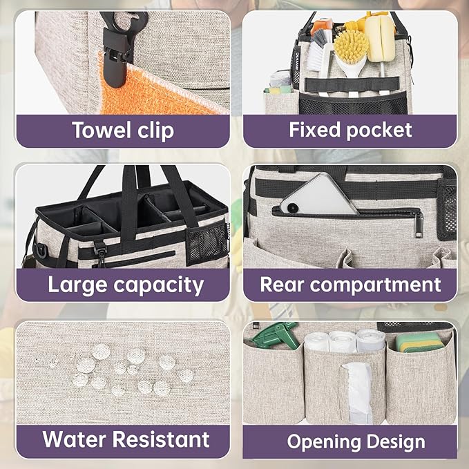 IBVIVIC Wearable Cleaning Caddy Bag for Cleaning Supplies,Large Capacity Cleaning Organizer White