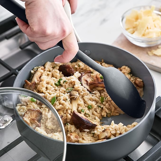 GreenPan Platinum Silicone Flat Head Spoon, Mixing Stirring Serving, Cooking Kitchen Utensil, Flexible Rubber Nonstick Cookware, Steel Core, Anti-Slip & Heat-Resistant, BPA-Free, Dishwasher Safe, Gray