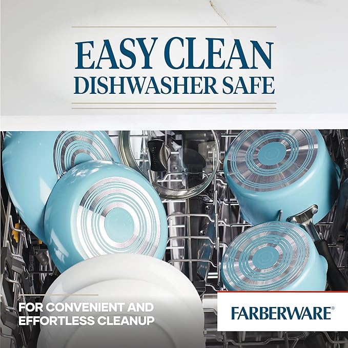 Farberware Cookstart DiamondMax Nonstick Cookware/Pots and Pans Set, Dishwasher Safe, Includes Baking Pan and Cooking Tools, 15 Piece - Aqua