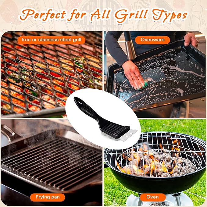 2 Pcs Grill Brush and Scraper,Barbecue Grill Cleaning Brush Stainless Steel Wire Grill Brush BBQ Cleaner Accessories for Outdoor Grill, Durable and Easy to Clean
