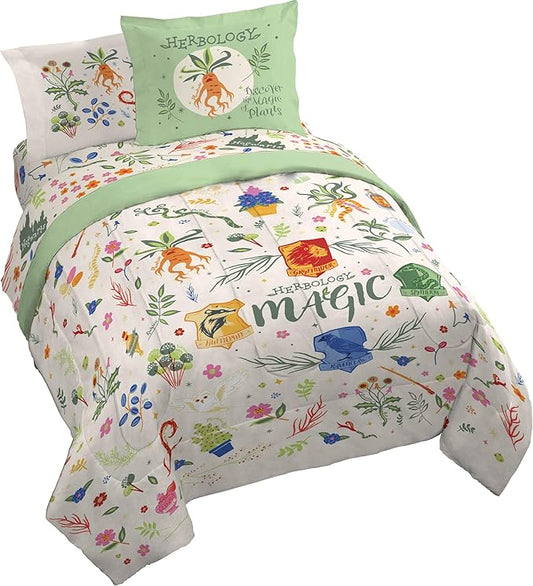 Jay Franco Harry Potter Queen Size Comforter Set - 7 Piece Bedding Includes Sheet Set & Pillow Covers - Super Soft Hogwarts Herbology Bedding