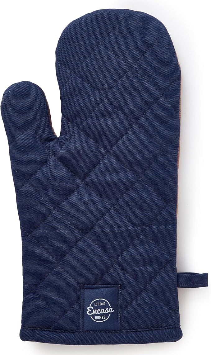 Encasa XO Heat Resistant Cotton Oven Gloves Mitts (2 Pc Set) - Quilted & Safe 12x6.6 in - for Kitchen, Cooking & Baking, Grilling, Handling Hot Pots & Pans - Scotch Blue