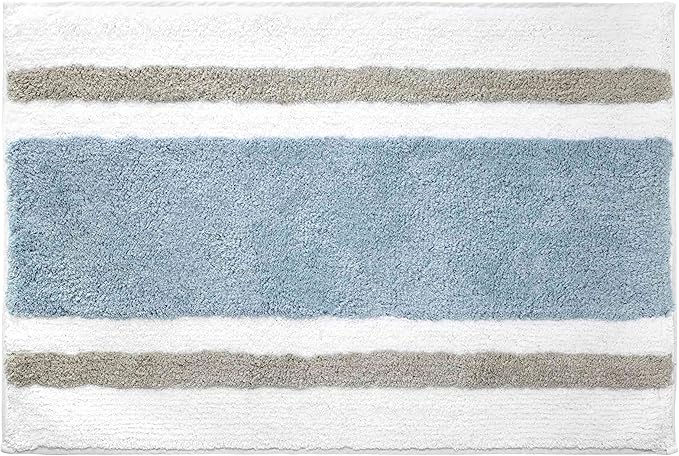 Izod - Bath Mat, Cotton Bath Rug with Non-Skid Latex Backing, Striped Bathroom Decor, Dorm Room Essentials (Clubhouse Blue, 20" x 32")