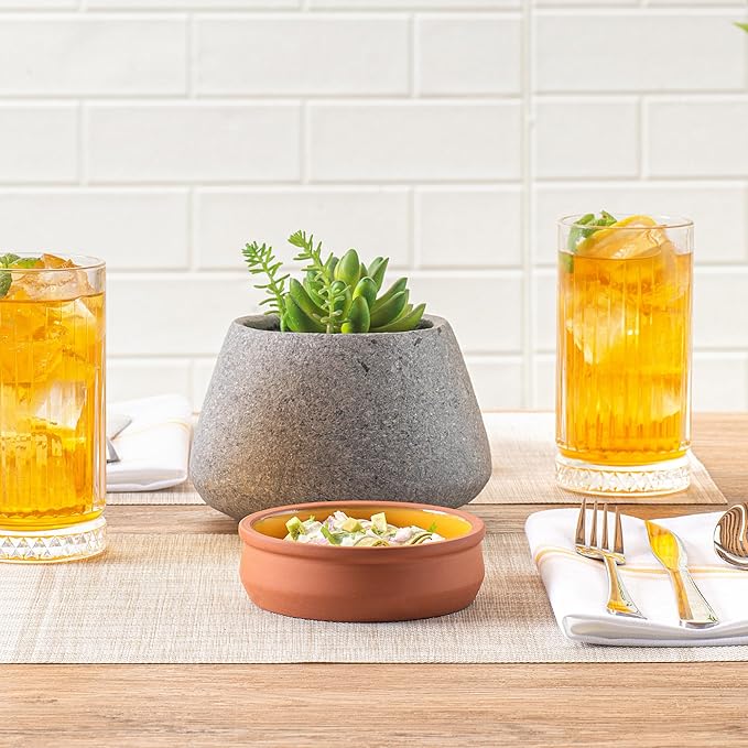 Restaurantware-Terra Tek 8.5 Ounce Terracotta Cazuelas, 2 Yellow Glazed Clay Pots For Cooking - Oven-Ready, Microwavable, Terracotta Serving Pots, Dishwashable, For Cooking And Serving