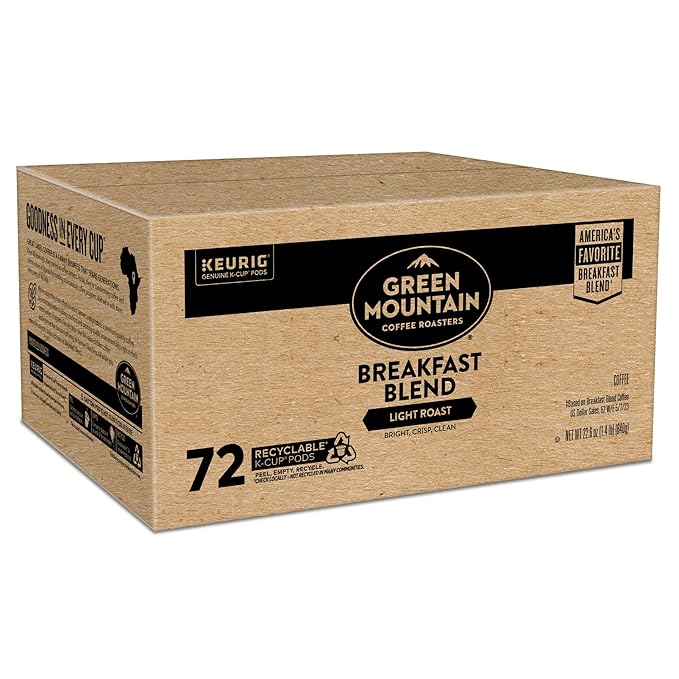 Green Mountain Coffee Roasters Breakfast Blend, Single-Serve Keurig K-Cup Pods, Light Roast Coffee Pods, 72 Count