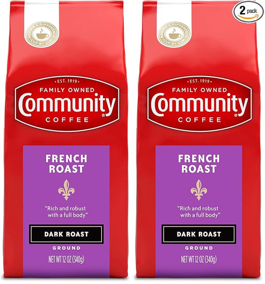Community Coffee French Roast 12 Ounces, Extra Dark Roast Ground Coffee, 12 Ounce Bag (Pack of 2)
