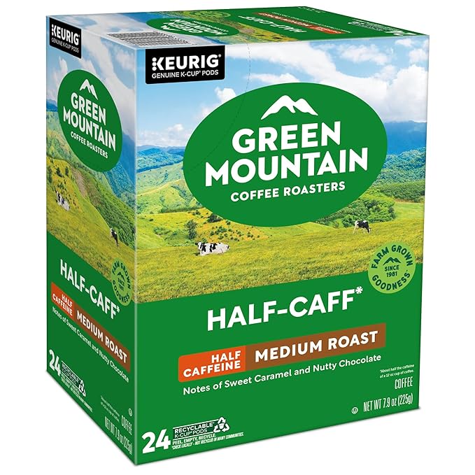 Green Mountain Coffee Roasters Half Caff, Single-Serve Keurig K-Cup Pods, Medium Roast Coffee Pods, 96 Count