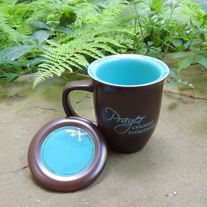 Abbey Gift Prayer Changes Everything Coaster Brown and Blue, 1 Count, Dishwasher Safe Mugs For Coffee and Tea, Includes Bible Verse, "4 x 4.38""" (52892),14 ounce