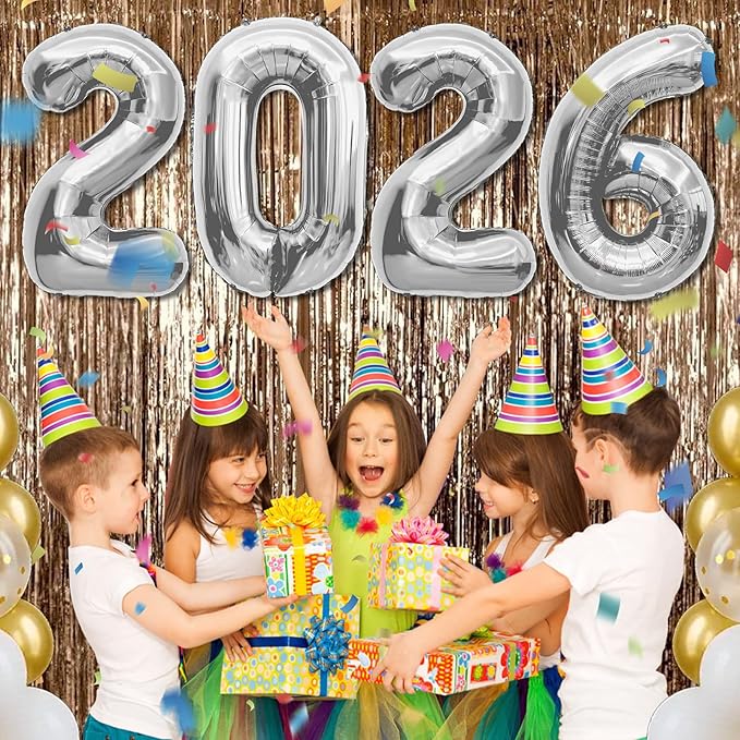 2026 Silver Foil Numbers Balloons(40 Inch) Happy New Years Eve Party Supplies 2026 New Year Graduation Balloons Decorations 20 26 Signs Props Birthday Anniversary Wedding Festival Ornament Decor