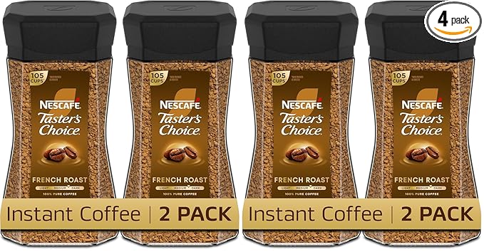 NESCAFÉ Taster's Choice Instant Coffee, Dark Roast Coffee, French Roast, 2 Jars (7 Oz Each) (Pack of 4)