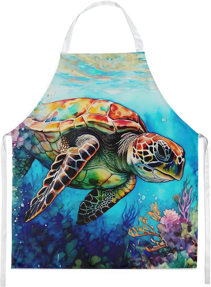 Caroline's Treasures Loggerhead Sea Turtle Apron Cooking Kitchen Server Baking Crafts Gardening for Adult Women Men, Unisex, Large, Multicolor