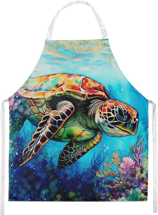Caroline's Treasures Loggerhead Sea Turtle Apron Cooking Kitchen Server Baking Crafts Gardening for Adult Women Men, Unisex, Large, Multicolor