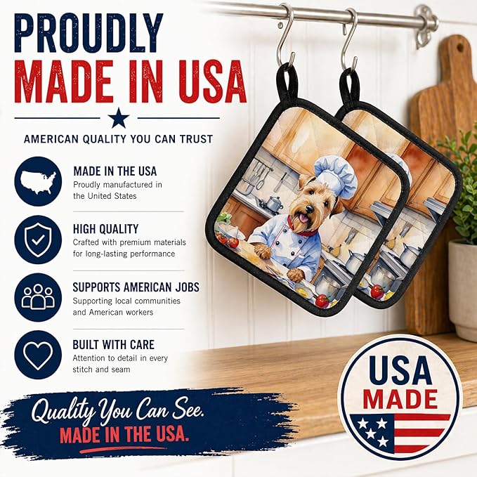 Caroline's Treasures Wheaten Terrier The Chef Pair of Pot Holders Kitchen Heat Resistant Pot Holders Sets Oven Hot Pads for Cooking Baking BBQ, 7 1/2 x 7 1/2