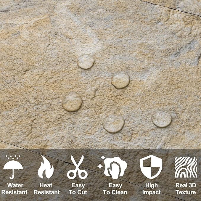 AULIGET 100-Piece Peel and Stick Backsplash Wall Tiles, 3" x 6" PVC Sandstone Faux Stick on Tiles for Backsplash Kitchen, Bathroom, Laundry Room, Camper, Fireplace