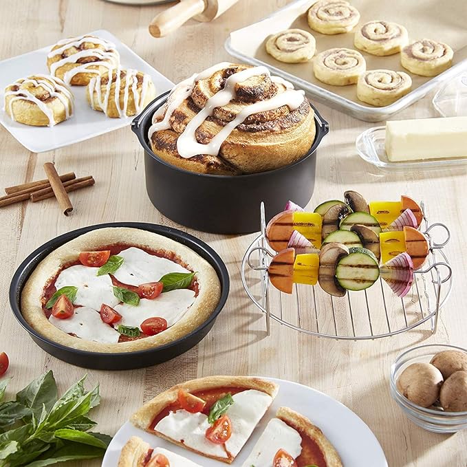 Dash Compact Air Fryer Accessories - Multi-Purpose PTFE Nonstick Accessories Kit - Easy-to-Clean & Space-Saving Design - Includes Pizza Pan, Baking Dish, Skewers & Cooking Rack