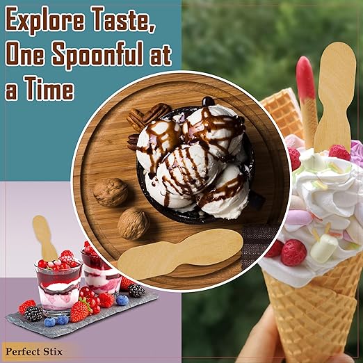 Perfect Stix Wooden Wrapped Taster Ice Cream Paddle Spoon, Paper Wrapped, 3" Length (Pack of 300) Wrapped