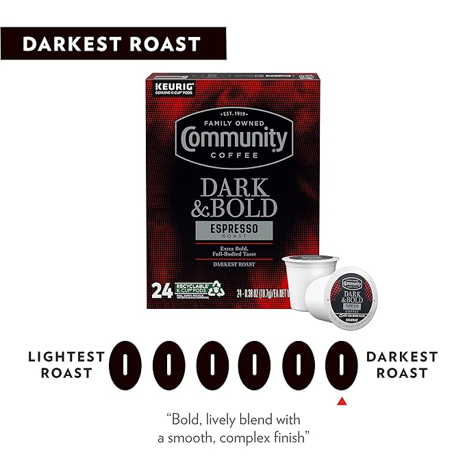 Community Coffee Dark & Bold Espresso Roast Coffee Pods,Compatible with Keurig 2.0 K-Cup Brewers,24 Count (Pack of 2)
