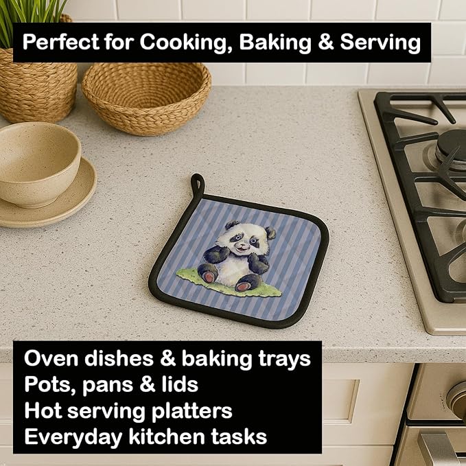 Caroline's Treasures BB7142PTHD Panda Bear Pair of Pot Holders Kitchen Heat Resistant Pot Holders Sets Oven Hot Pads for Cooking Baking BBQ, 7 1/2 x 7 1/2
