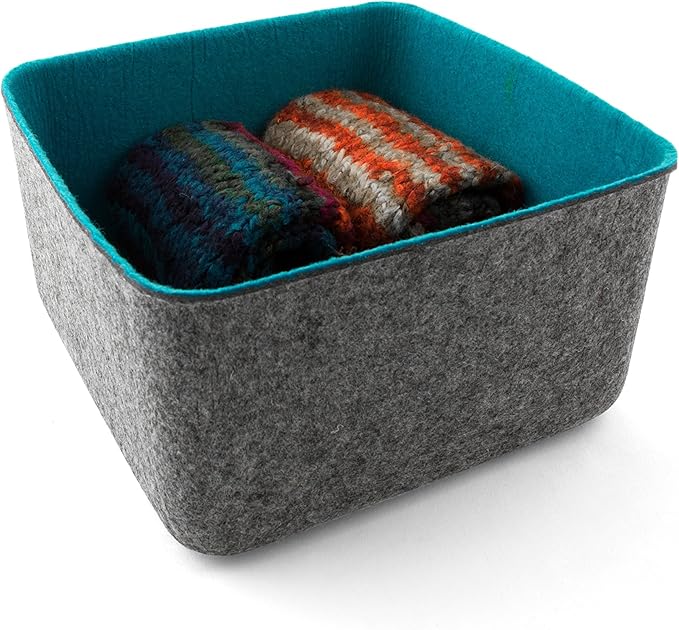 Three by Three Seattle Felt·Like·It! 5x5x4 Inch Felt Storage Bin for Office, Craft Room, Classroom, Living Room, Bedroom Storage (Blue)