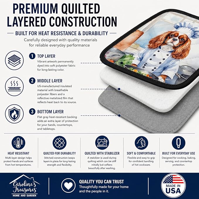 Caroline's Treasures Cavalier Spaniel The Chef Pair of Pot Holders Kitchen Heat Resistant Pot Holders Sets Oven Hot Pads for Cooking Baking BBQ, 7 1/2 x 7 1/2