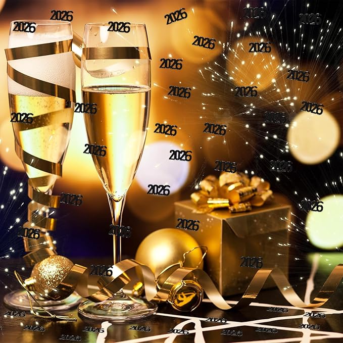 200 Pcs New Year 2026 Confetti, Gold 2026 Table Shiny Confetti Glitter for Happy New Year Decorations 2026 New Years Eve Table Decorations