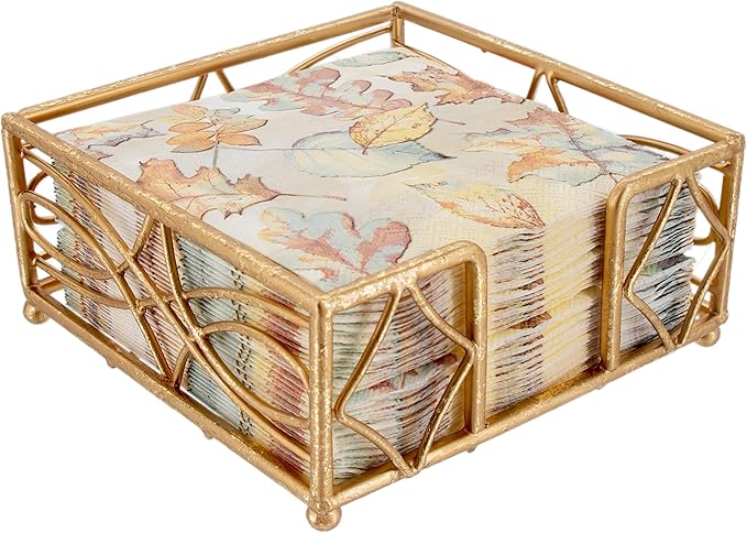 Boston International Wave Design Cocktail Napkin Holder Caddy, 5.25 x 5.25-Inches, Gold Leaf