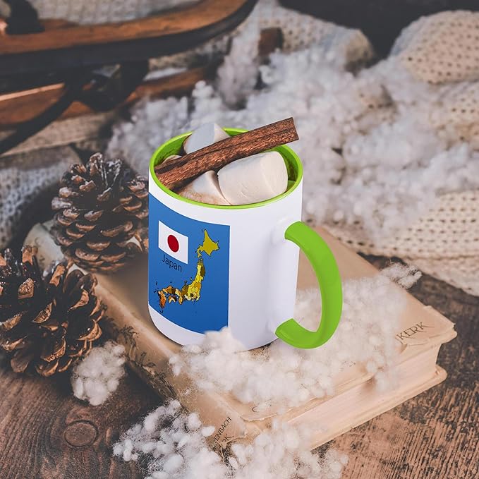 3dRose The map and flag of the Japan with all the forty-seven prefectures labeled and colored. 11oz Two-Tone Green Mug