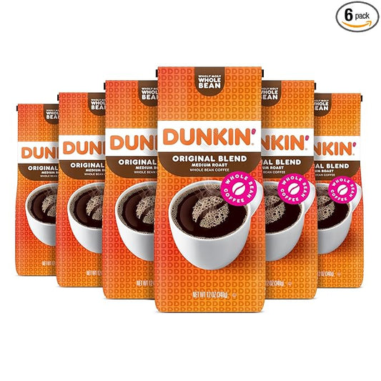 Dunkin' Original Blend Medium Roast Whole Bean Coffee, 12 Ounces (Pack of 6)