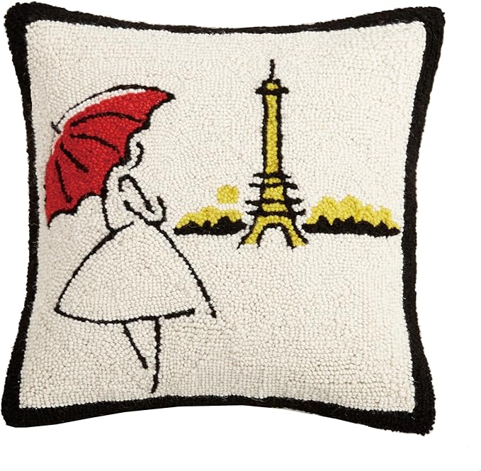 Red Umbrella Paris Wool Hook Pillow by The Pillow Shoppe, 16" Square