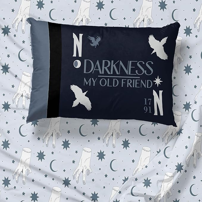 Jay Franco Sheet Set with Fitted, Flat Sheets & Pillow Cover - Ultra-Soft Bedding with Pillowcase for Room Decor, Blue - Wednesday, 4 Piece King
