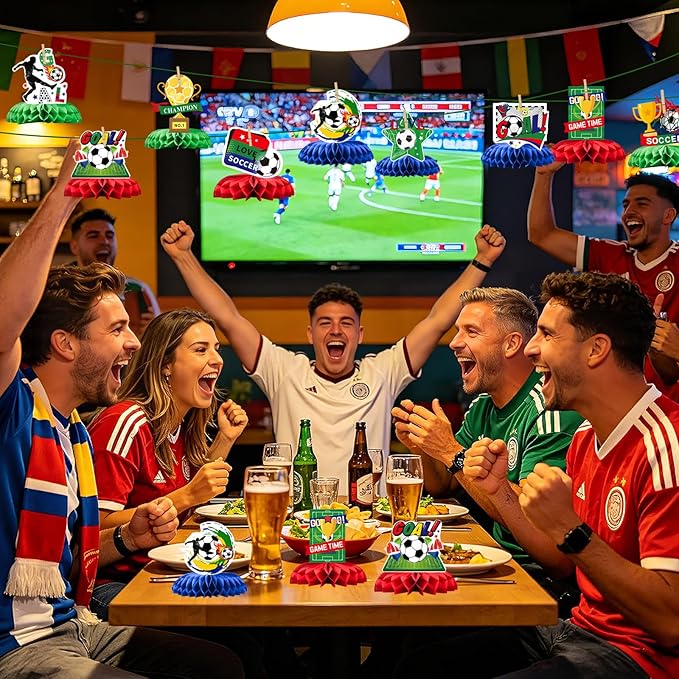 Soccer Honeycomb Centerpieces - 9PCS Soccer Party Decorations, Soccer Game Party Supplies Table Decor for Birthday, 2026 International Soccer Match