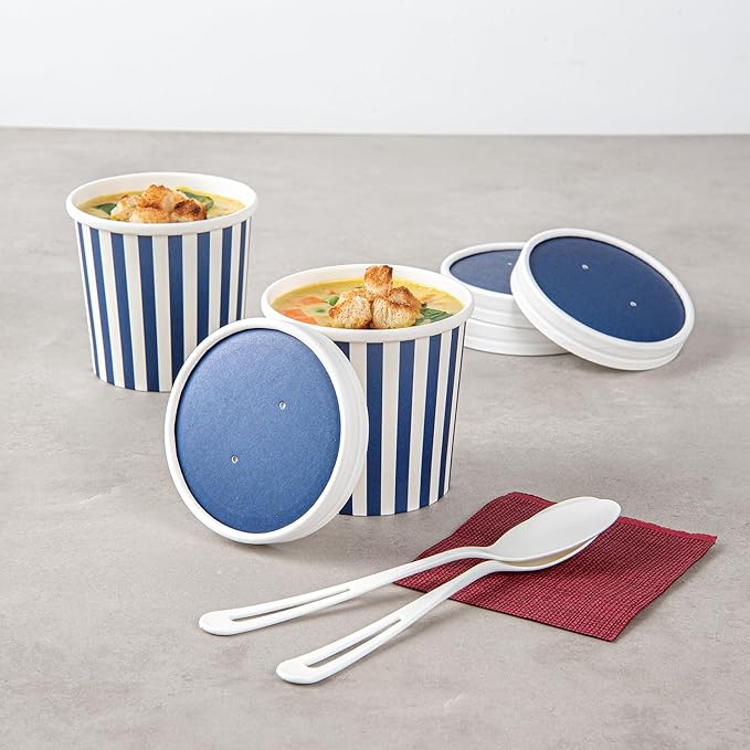 Restaurantware Bio Tek Blue Paper Soup Container Lids, 200 Disposable, 12 Ounce, Round, Modern Style, Airtight, Sold Separately
